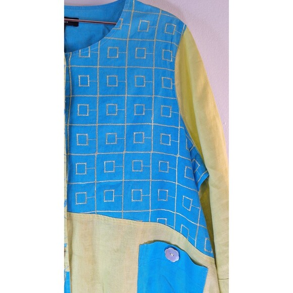 ALI MILES Artsy Patchwork Linen Button Up Shirt Sz Petite XL Lagenlook Cottage - Picture 8 of 12